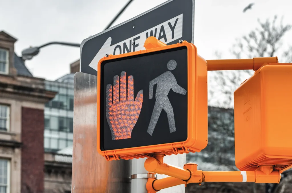 closeup of a pedestrian traffic light