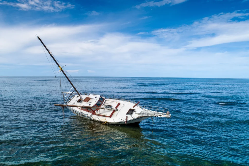 Capsized sailboat just offshore